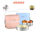 Hộp cơm cắm điện văn phòng jidosa 2 khay inox 304 tiện lợi