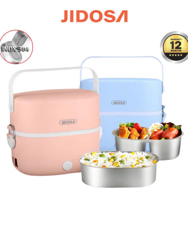 Hộp cơm cắm điện văn phòng jidosa 2 khay inox 304 tiện lợi