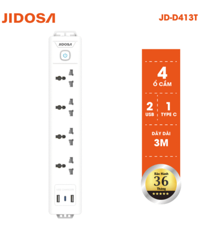 Ổ cắm điện đa năng dẹt dài 4 ổ tích hợp usb + type C công suất 2500w