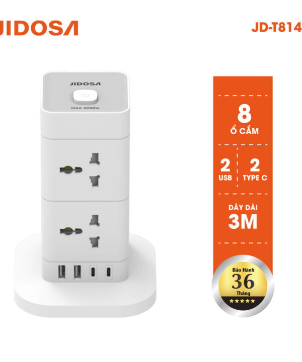 Ổ cắm điện đa năng jidosa hình tháp 8 ổ cắm công suất 3000w