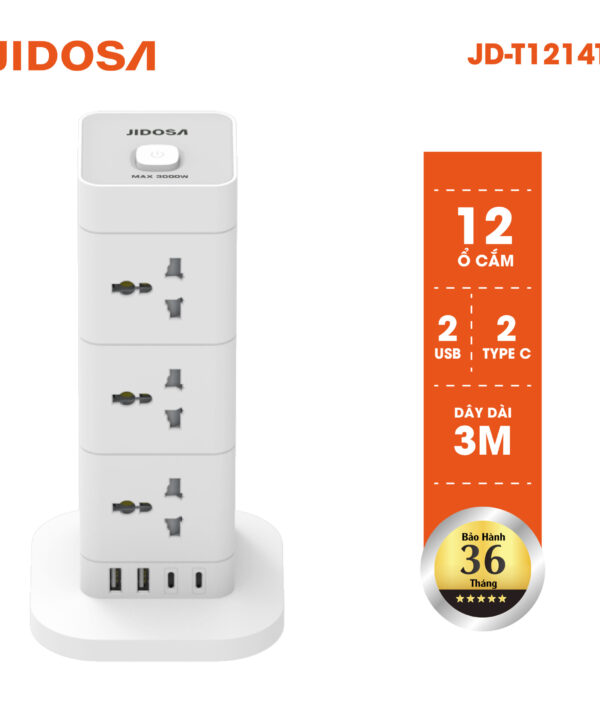 Ổ cắm điện đa năng hình tháp công suất 3000w 12 ổ cắm tích hợp ổ usb+ type c