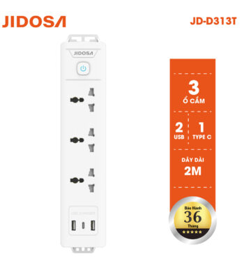 Ổ cắm điện dài đa năng Jidosa dài dẹt công suất 2500w tích hợp ổ usb + type C
