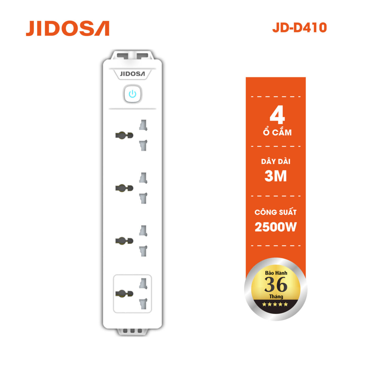 Ổ cắm điện đa năng dẹt dài 4 ổ công suất 2500w