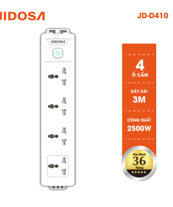 Ổ cắm điện đa năng dẹt dài 4 ổ công suất 2500w